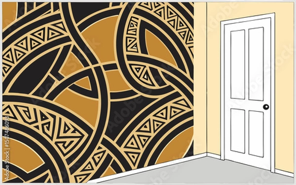 Fototapeta Modern 3D abstract mural with geometric black and brown shapes, ideal for bedroom décor and carpet design