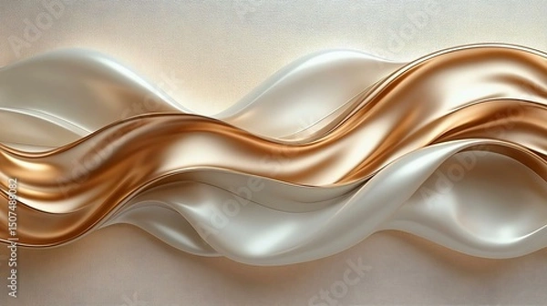 Obraz Elegant flowing abstract waves in gold and white, creating a sophisticated texture and design. Perfect for backgrounds and modern art themes.