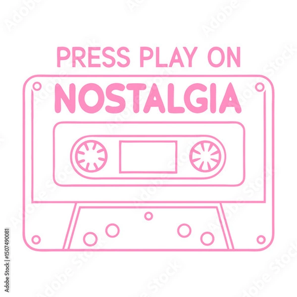 Obraz Press Play Nostalgia Neon Cassette 80s Print Sticker