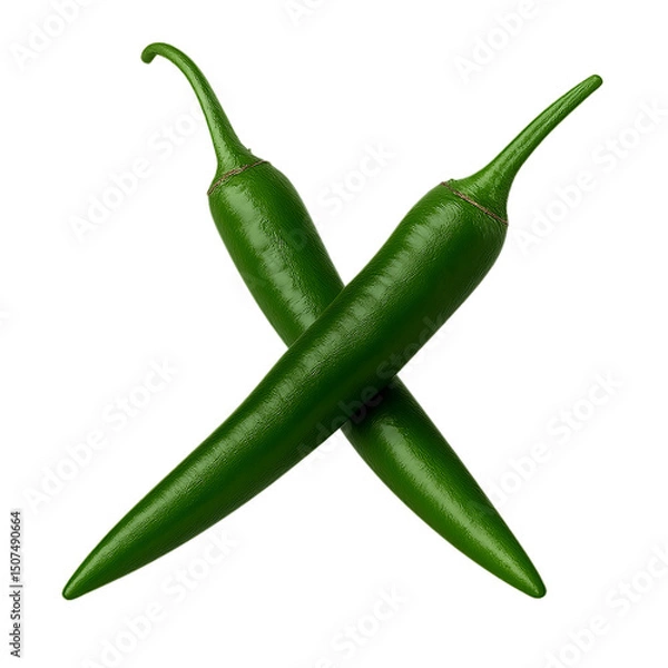 Obraz Pair of green chili peppers crossed and isolated on transparent background, spicy food concept