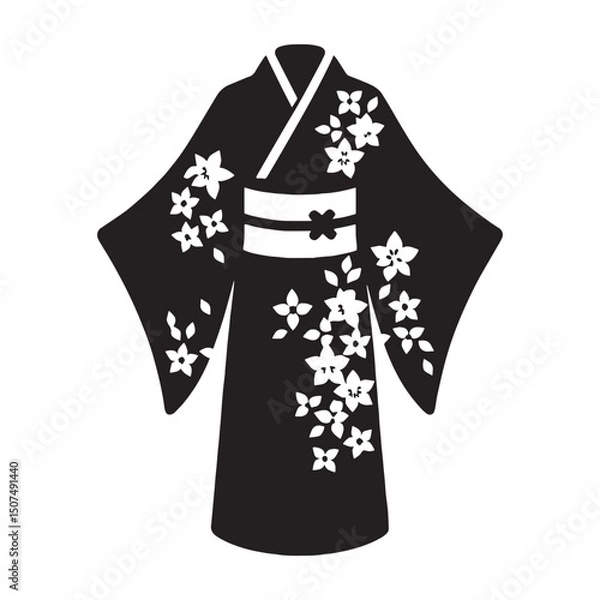 Fototapeta Yukata with smooth vector structure – yukata silhouette – yukata vector – yukata illustration – japanese dress silhouette – ladies dress silhouette – silhouette of yukata

