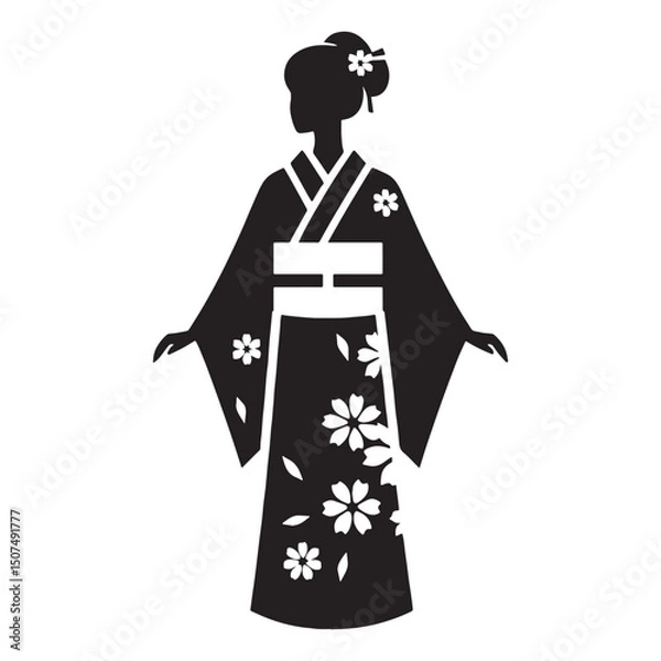 Fototapeta Yukata shape rendered in clean vector – yukata silhouette – yukata vector – yukata illustration – japanese dress silhouette – ladies dress silhouette – silhouette of yukata

