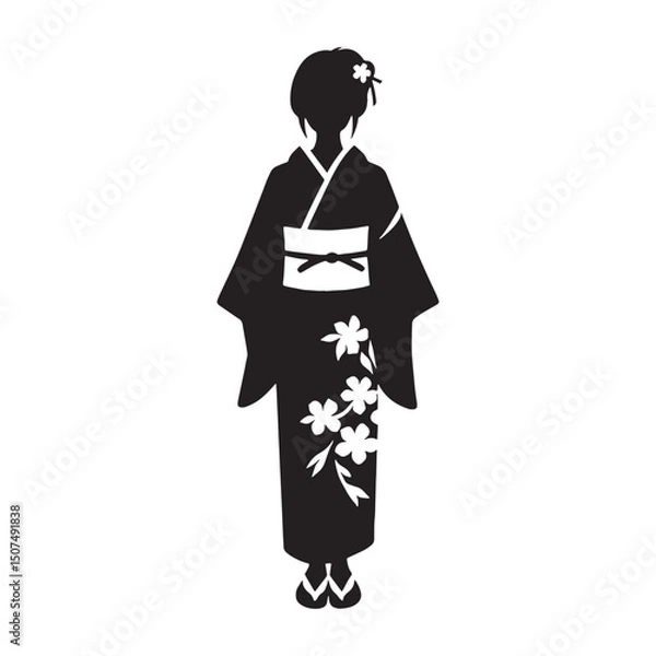 Fototapeta Refined yukata graphic in simple silhouette – yukata silhouette – yukata vector – yukata illustration – japanese dress silhouette – ladies dress silhouette – silhouette of yukata

