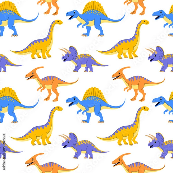 Fototapeta Seamless pattern  of colorful dinosaurs