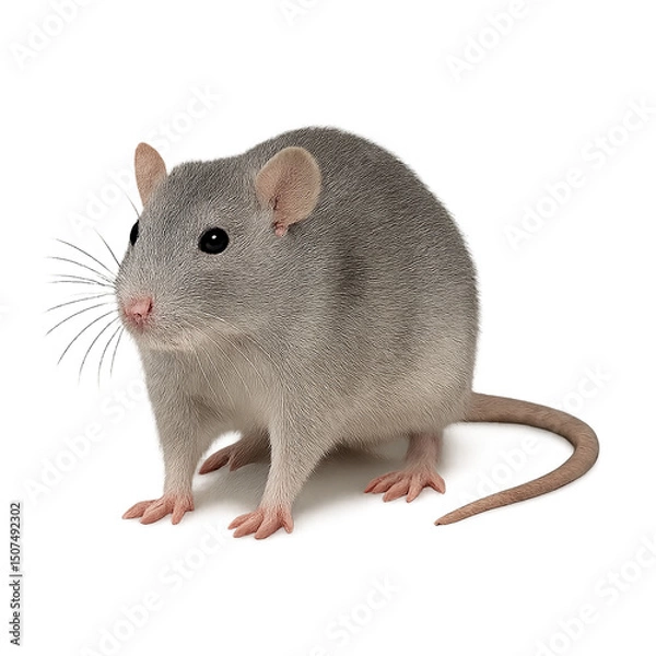 Obraz Gray mouse standing isolated on transparent background, small rodent animal for science, pets, or biology themes