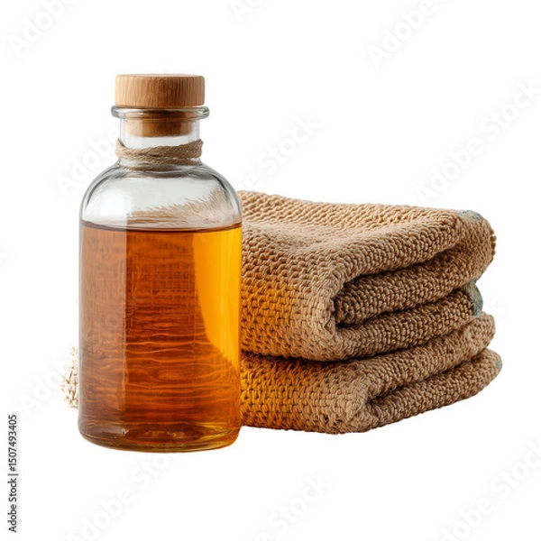 Obraz A folded microfiber cloth next to a bottle of natural kitchen cleaner isolated on transparent background (3)