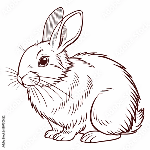 Fototapeta Vintage-style vector engraving of a rabbit on a white background, perfect for prints, logos, and design projects.