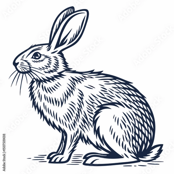 Fototapeta Vintage-style vector engraving of a rabbit on a white background, perfect for prints, logos, and design projects.