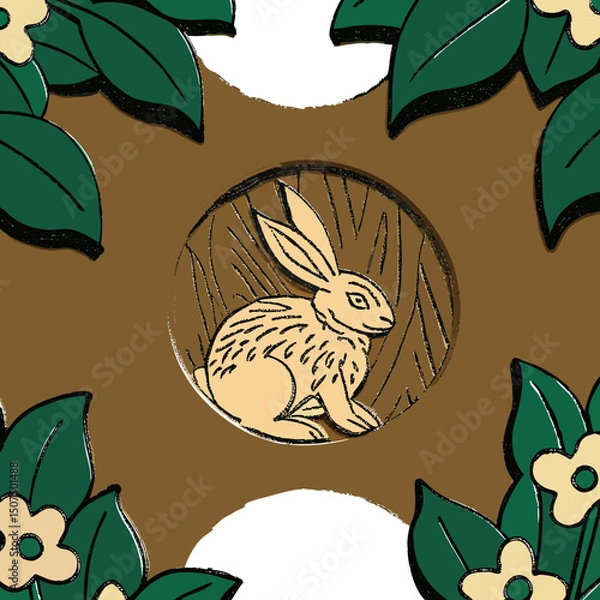 Fototapeta Vintage-style vector engraving of a rabbit on a white background, perfect for prints, logos, and design projects.