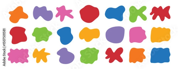Fototapeta Organic shape abstract colorful isolated elements set. irregular round blot form graphic shape collection