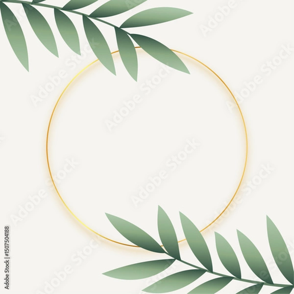 Obraz Minimal Green Botanical Frame with Golden Circle – Elegant Nature-Inspired Decorative Background