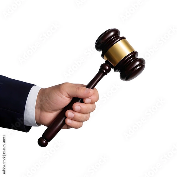 Obraz Hand holding gavel auction judge law justice isolated on transparent background