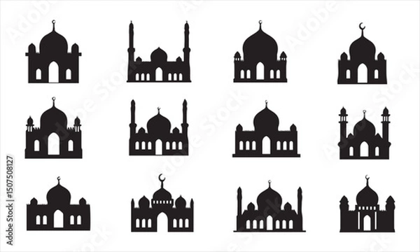 Fototapeta Colorful Mosque silhouette vector icon set illustration on white background.	