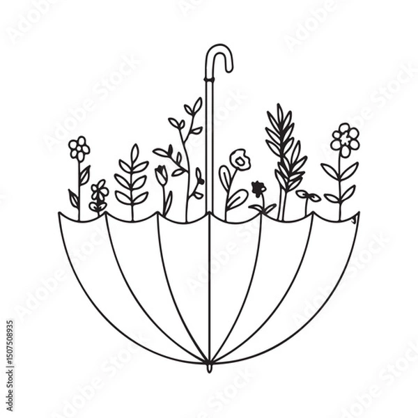 Obraz vector illustration of a umbrella, with flowers,