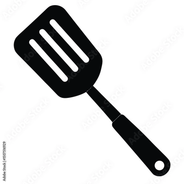 Obraz Black Kitchen Spatula with Slotted Head and Hanging Hole Design