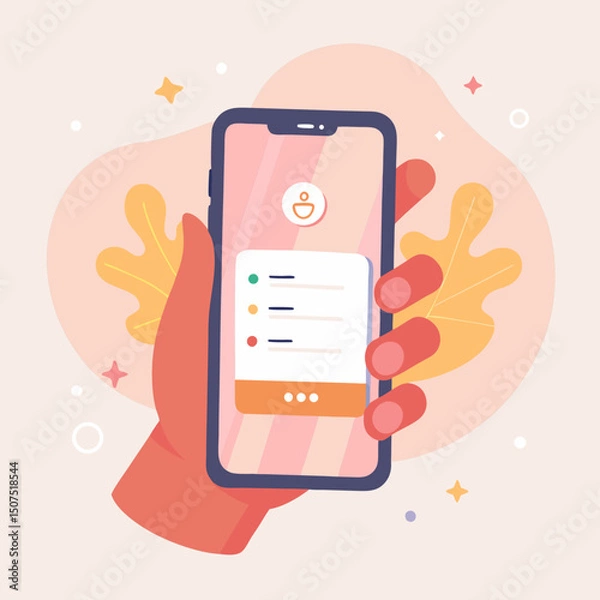 Fototapeta Hand Holding Smartphone Showing Mobile App Interface Design
