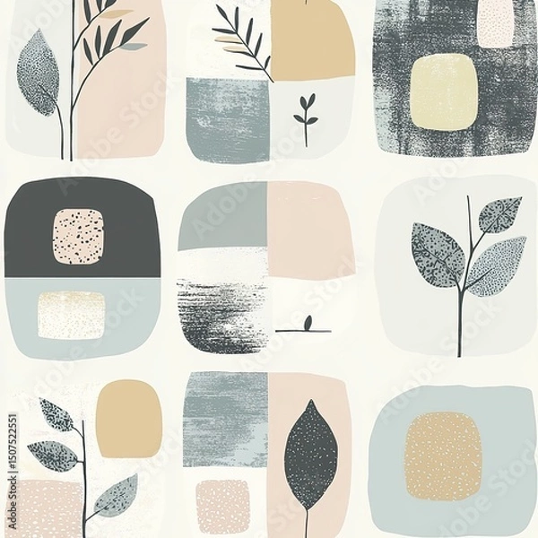 Obraz Modern neutral abstract patterns set in geometric and organic forms. Minimalist design ideal for home decor, wall art, packaging, and branding in soft beige, gray, and black tones.