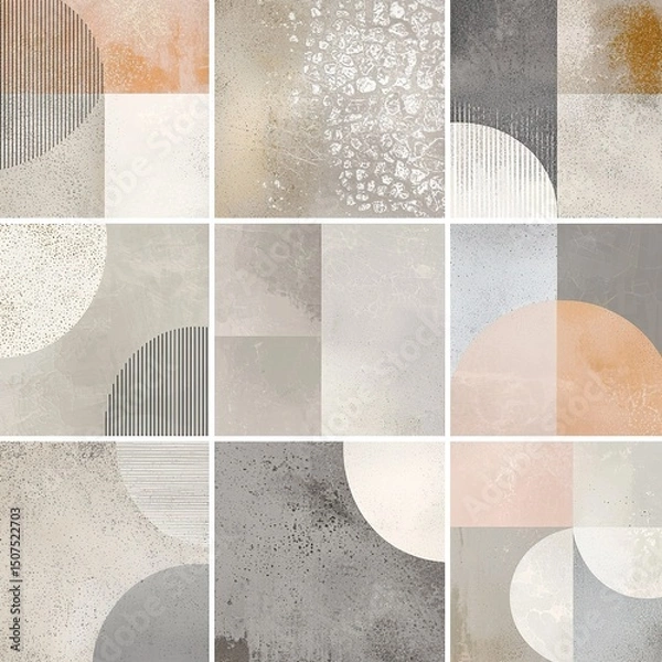 Obraz Modern neutral abstract patterns set in geometric and organic forms. Minimalist design ideal for home decor, wall art, packaging, and branding in soft beige, gray, and black tones.