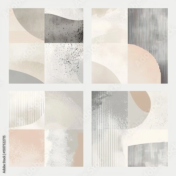 Obraz Modern neutral abstract patterns set in geometric and organic forms. Minimalist design ideal for home decor, wall art, packaging, and branding in soft beige, gray, and black tones.