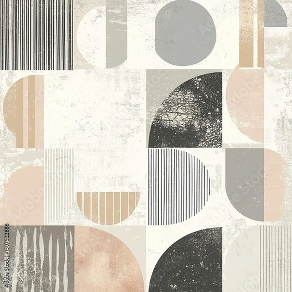 Obraz Scandinavian abstract collection with geometric and botanical shapes in soft neutral tones. Mock up for modern wall art, branding, packaging, home decor, and seasonal minimalist design.