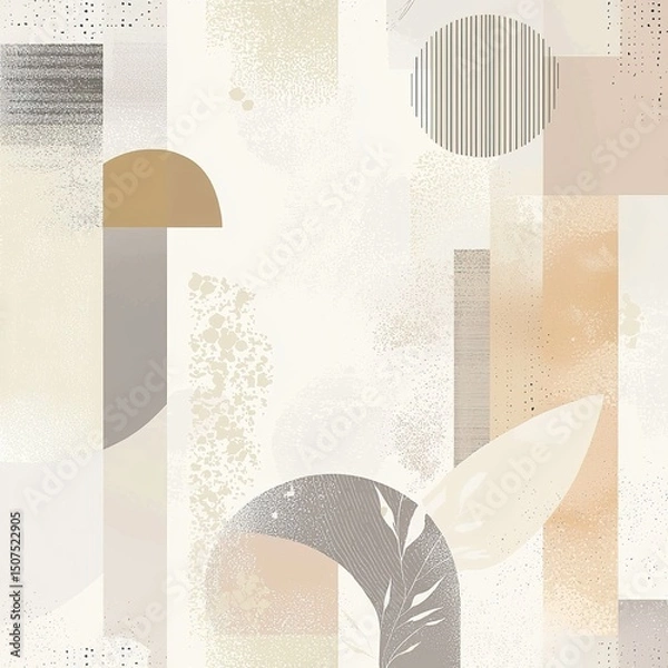 Obraz Scandinavian abstract collection with geometric and botanical shapes in soft neutral tones. Mock up for modern wall art, branding, packaging, home decor, and seasonal minimalist design.