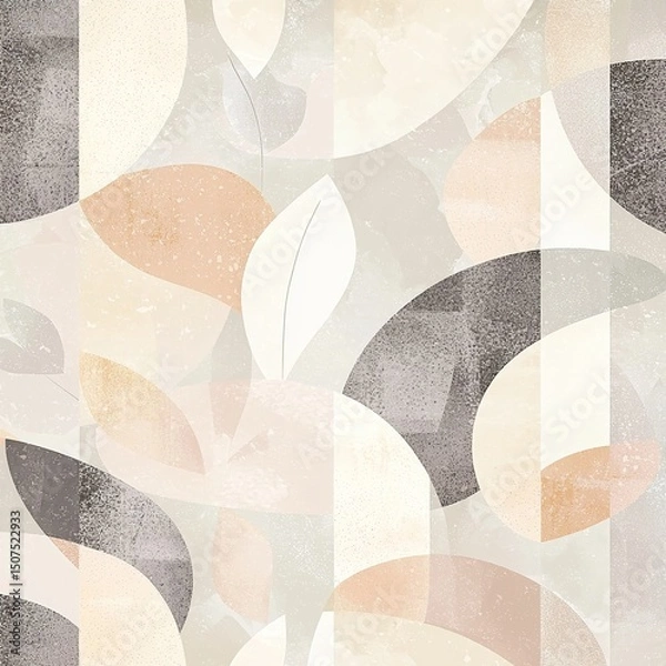 Obraz Scandinavian abstract collection with geometric and botanical shapes in soft neutral tones. Mock up for modern wall art, branding, packaging, home decor, and seasonal minimalist design.