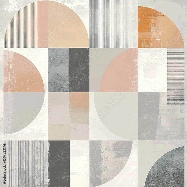 Obraz Scandinavian abstract Christmas design with minimal shapes, soft neutral tones, and festive Nordic style. Background for holiday decor, cards, packaging, and modern seasonal branding.