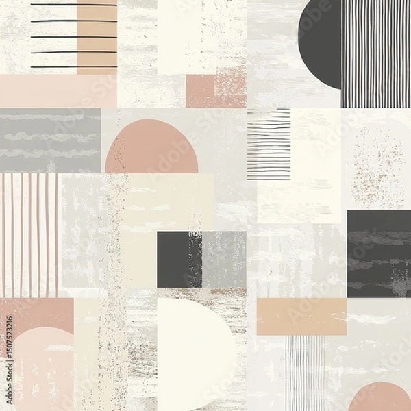 Obraz Scandinavian abstract Christmas design with minimal shapes, soft neutral tones, and festive Nordic style. Background for holiday decor, cards, packaging, and modern seasonal branding.