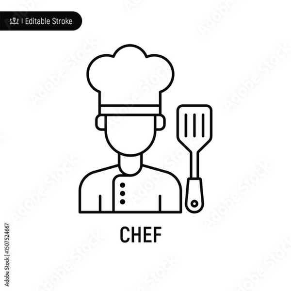 Obraz Chef thin line icon, editable stroke, pixel perfect, compatible for app or web, isolated on a white background.