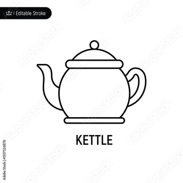 Fototapeta Kettle thin line icon, editable stroke, pixel perfect, compatible for app or web, isolated on a white background.