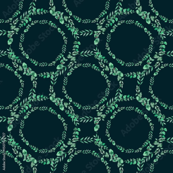 Fototapeta Eucalyptus seamless pattern in rustic style. Seamless tropic pattern. Hand drawn illustration.