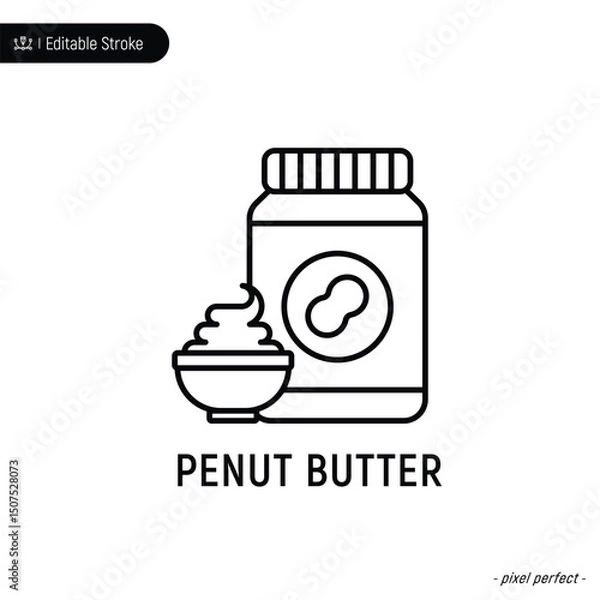Obraz Penut butter thin line icon, editable stroke, pixel perfect, compatible for app or web, isolated on a white background.