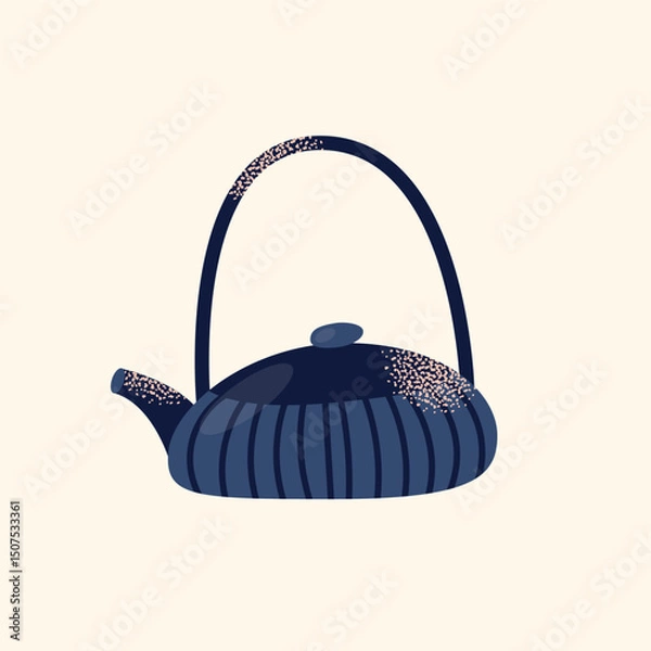 Obraz Asian tea ceremony utensils teapot, bowls, whisk, spoon, tray isolated on background. Flat vector illustration in decorative modern style. Tea culture and mindfulness concept