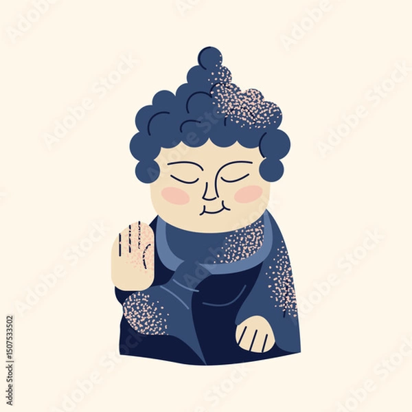 Obraz Asian tea ceremony utensils teapot, bowls, whisk, spoon, tray, and Buddha statue isolated on background. Flat vector illustration in decorative modern style. Tea culture and mindfulness concept
