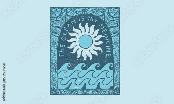 Fototapeta Enjoy beach life. Summer vibes artwork. Sunshine with ocean wave art. Beach good vibes. Beach modern abstract art. Enjoy beach life. Sunshine paradise graphic print design.