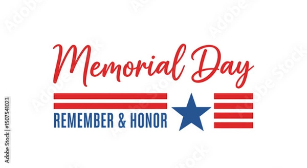 Fototapeta Vector memorial day graphic with stripes, star, and remember and honor text in patriotic theme design element on transparent background