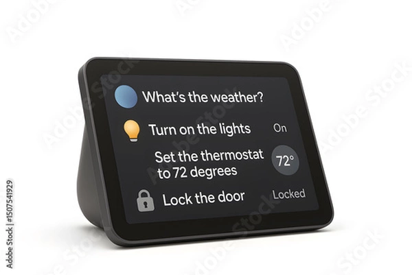 Fototapeta Smart Home Hub Device With Digital Voice Assistant Display on White Background
