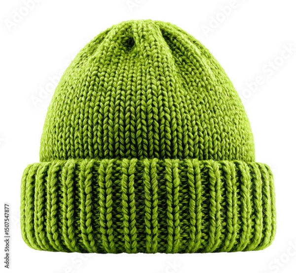 Fototapeta Knitted green beanie hat for winter fashion high-quality product isolated on transparent background