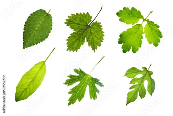 Obraz Set of green plant leaves isolated on white background.