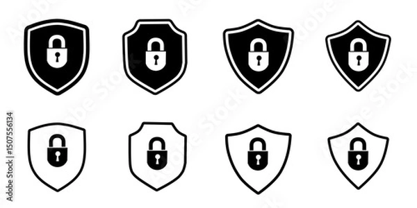 Fototapeta Security shield logo icon set, vector logotypes of security shields, or protected safety symbols. Protection secure lock signs vector illustration.
