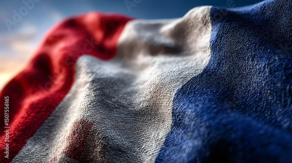 Fototapeta Highly Detailed Photorealistic French Flag Blowing in Wind with Vibrant Colors and Silk Texture, 8K Resolution
