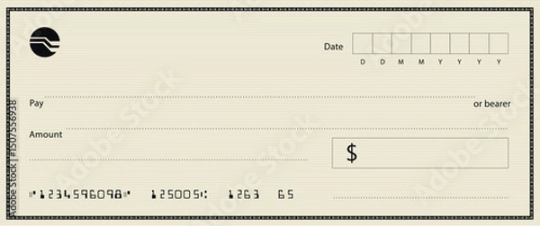 Fototapeta Blue Bank check, vector blank money cheque, checkbook template with guilloche pattern and fields. Currency payment coupon, money check background	