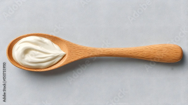Fototapeta Wooden Spoon with Sour Cream Isolated on White Background, High-Resolution Stock Photo
