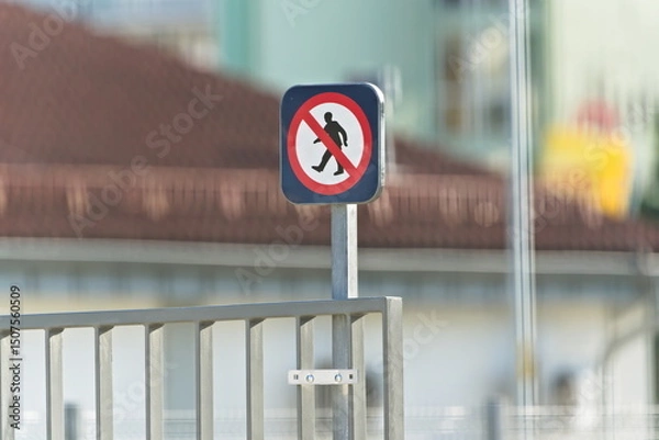 Obraz No entry sign on the platform on the railroad station.