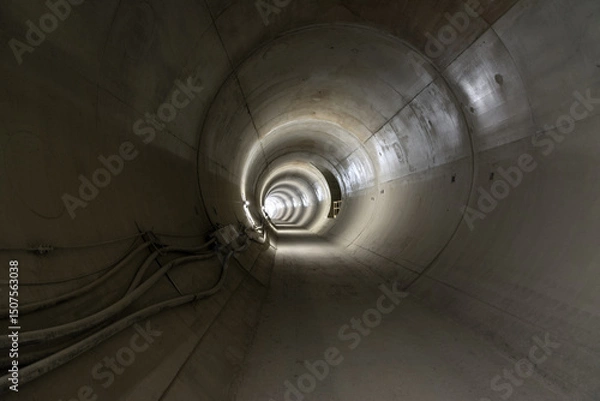Fototapeta view into the concreted railway tunnel before the laying of the tracks