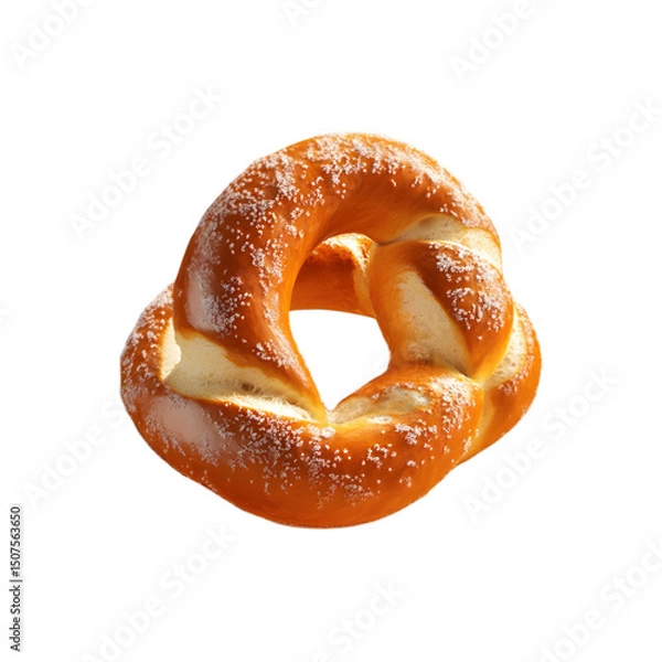 Fototapeta freshly baked pretzel with salt flying around it, soft, chewy texture with a golden-brown crust, isolated on transparent background, png cutout