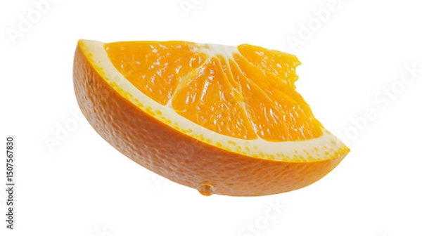 Fototapeta juicy orange slices suspended with tangy splashes and misty droplets in the air, bright and refreshing citrus theme, isolated on transparent background, png cutout