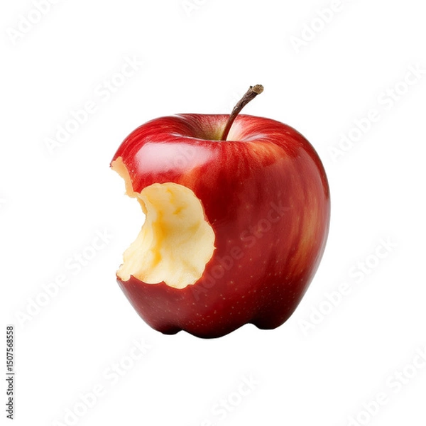 Fototapeta Pomme rouge manquant une bouchée sur fond blanc