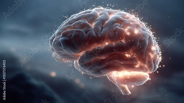 Fototapeta Illuminated brain, glowing with neural energy