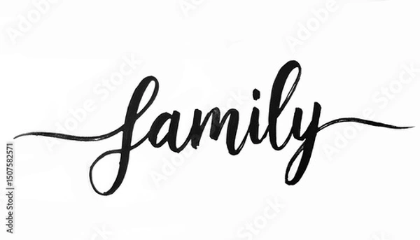 Fototapeta Calligraphy greeting card with hand drawn lettering Family isolated on white background.